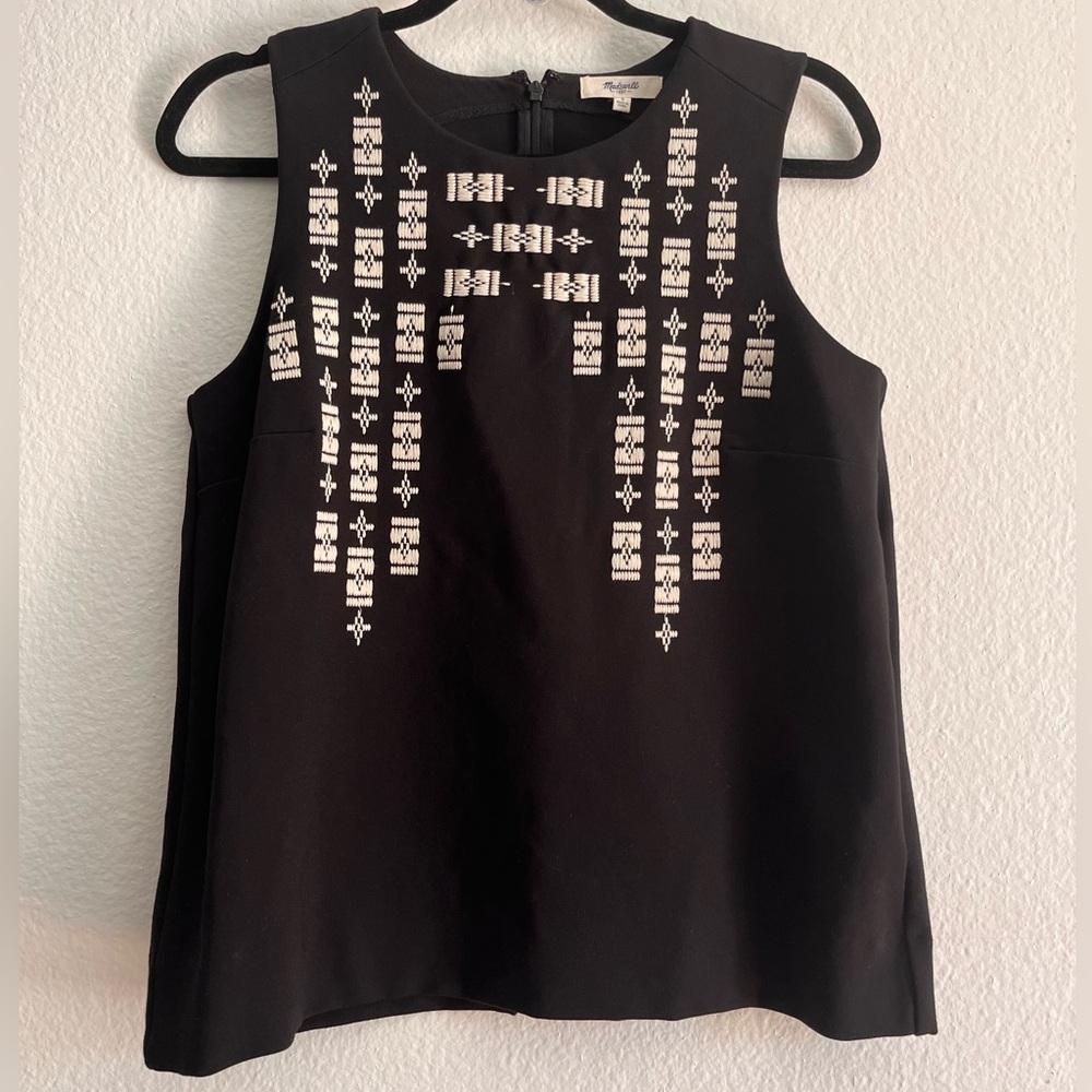 Madewell Sleeveless Black Top w/ White/Ivory Pattern (Size S)
